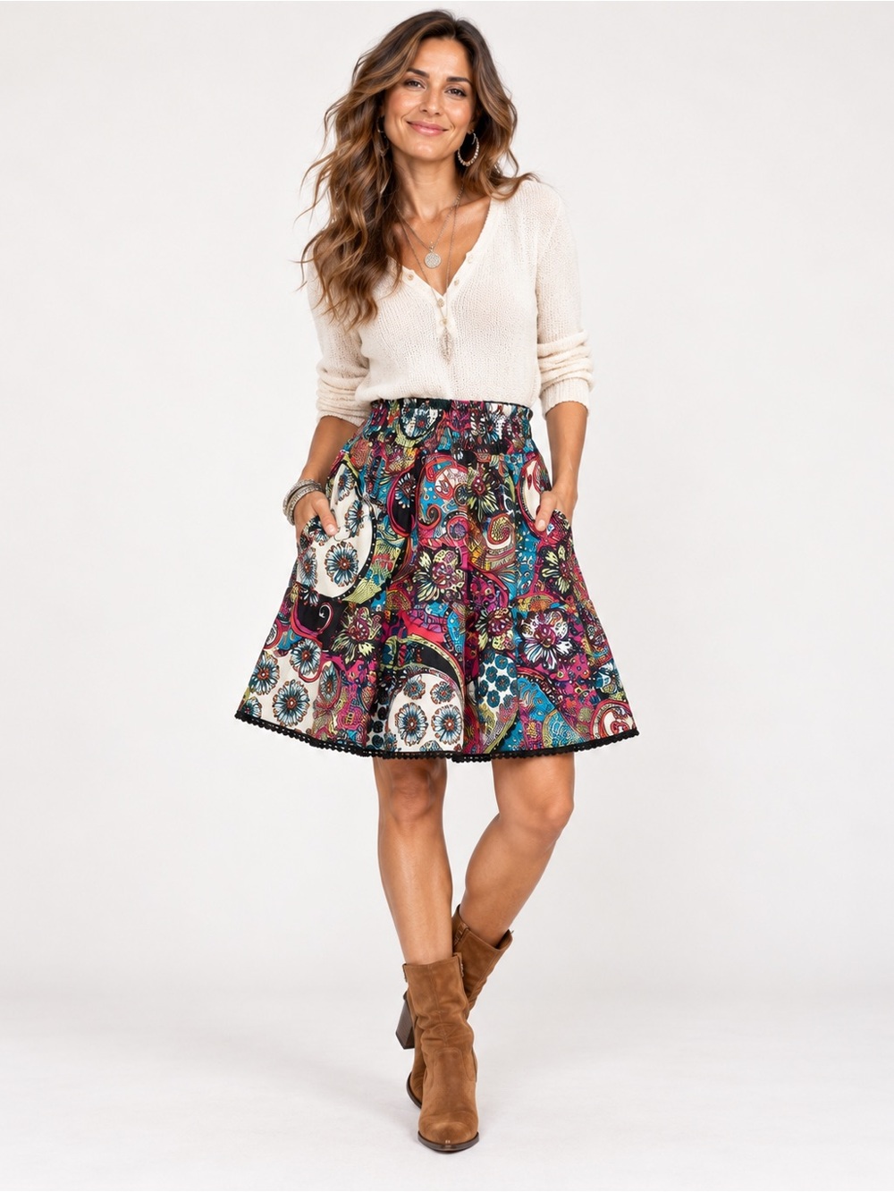 Della Spiga Italy Midi Skirt Cotton Paisley Size S/P Multicolour